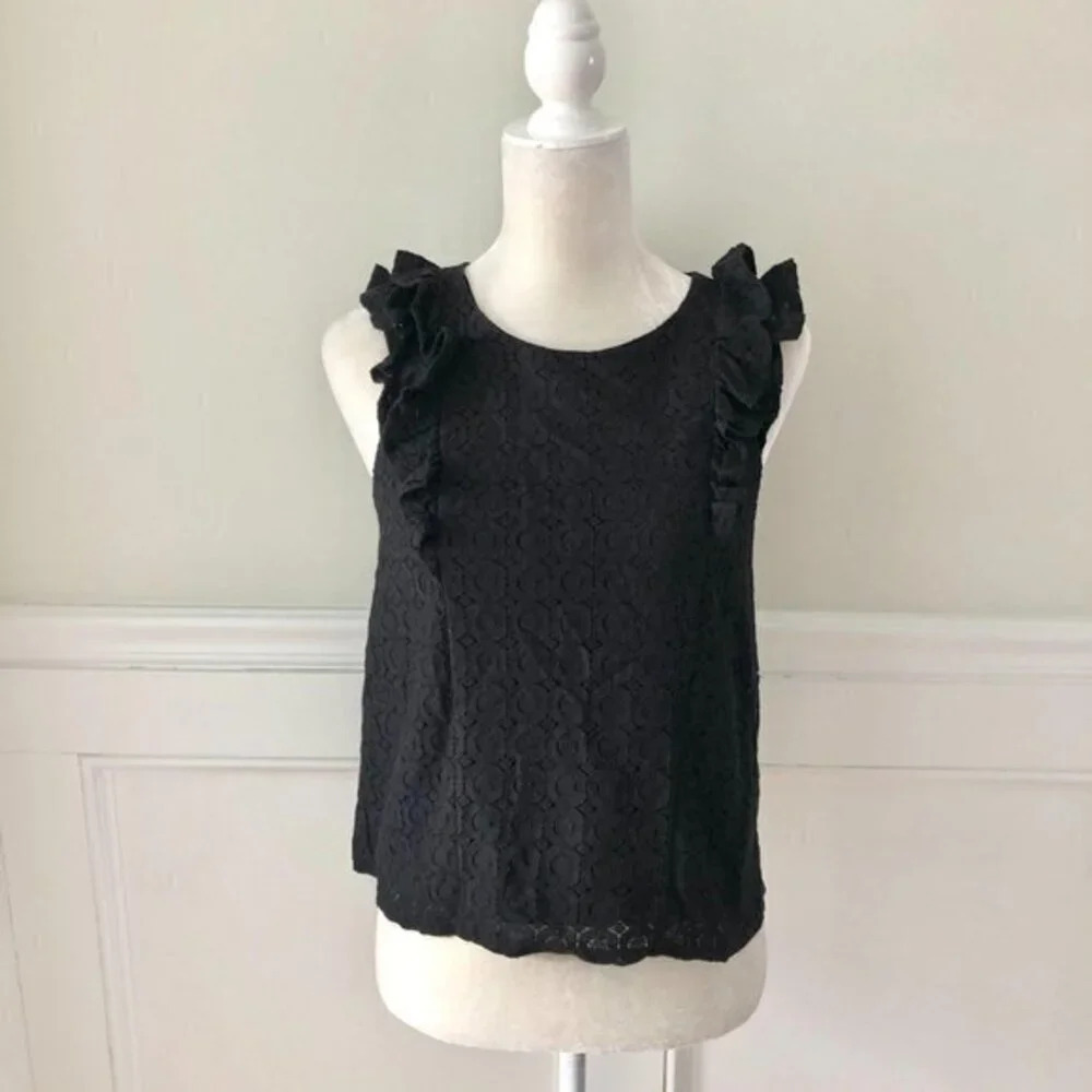 Monteau Black Lace Ruffle Shoulder Blouse S